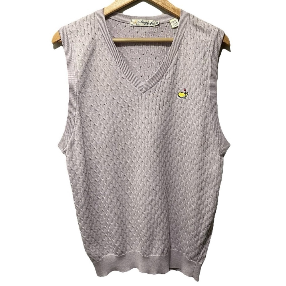 Masters Augusta National Men’s XL Purple Cable Knit Golf Sweater Vest V-Neck - Picture 2 of 7